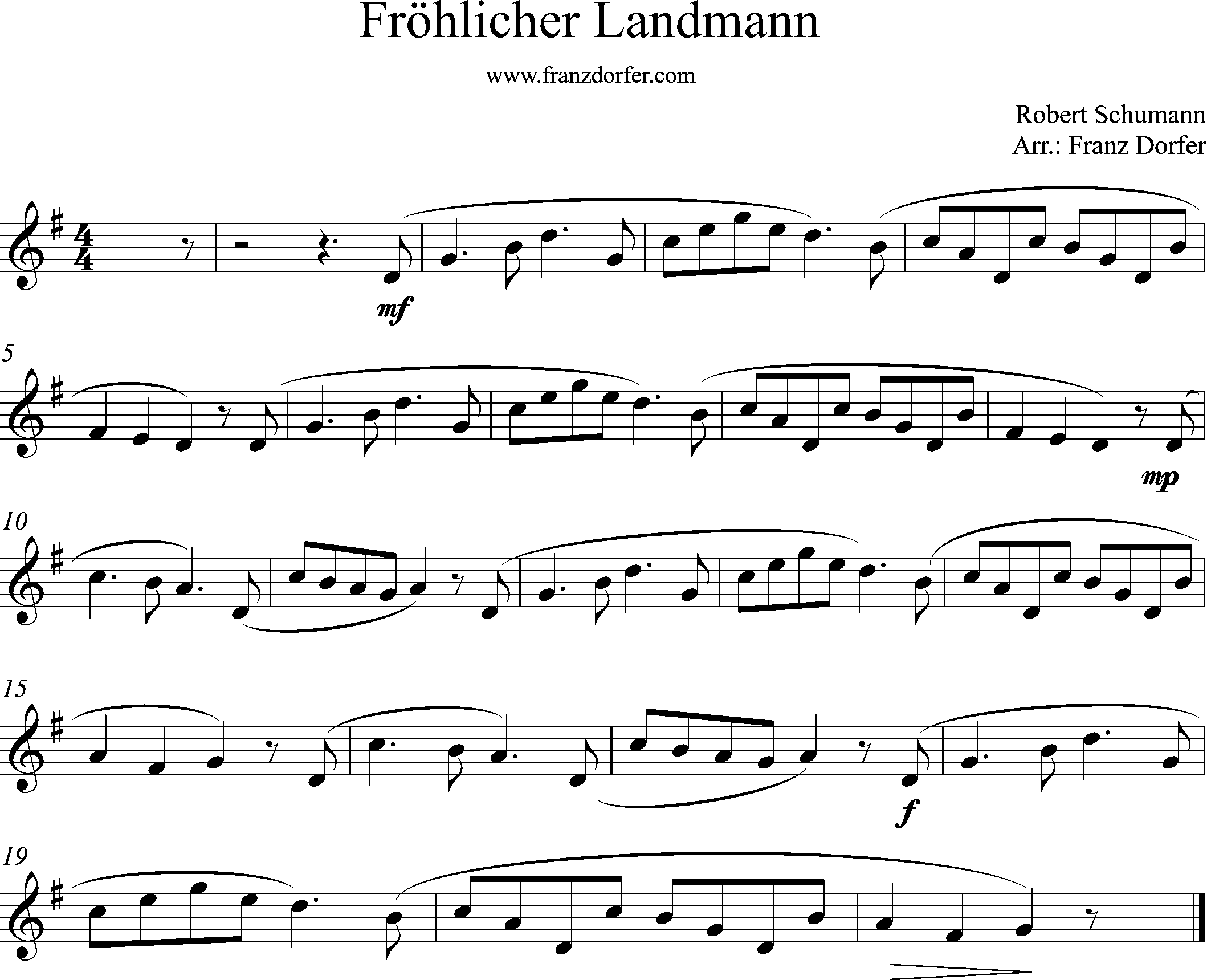 Klarinettennoten- der fröhliche Landmann G-Dur